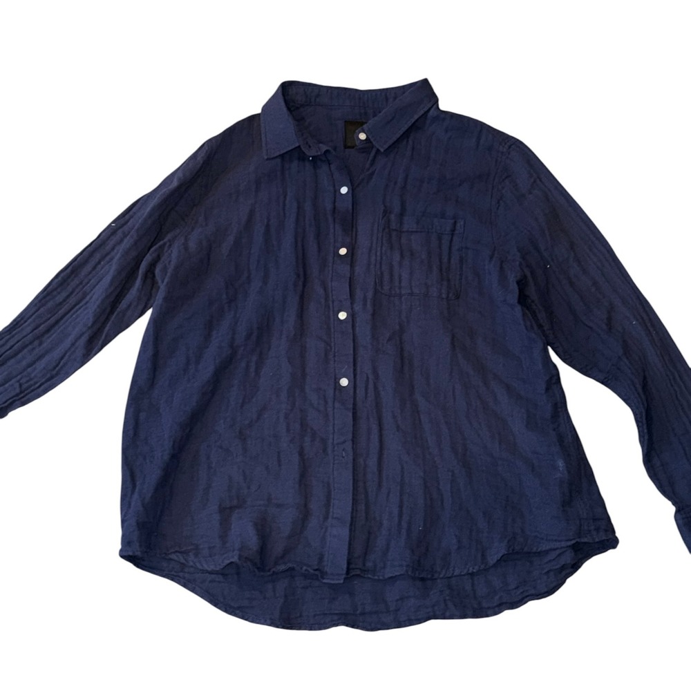 Rails Ellis Shirt Womens XL Indigo Blue Organic Cotton Gauze Button Down Top